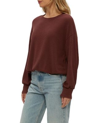 Tia Ribbed Crew Neck Sweatshirt with Smocked Cuffs