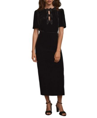 Women's Velvet Bow Midi Dress