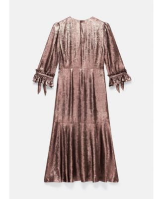 Women's Metallic Midi Dress with Puff Shoulders