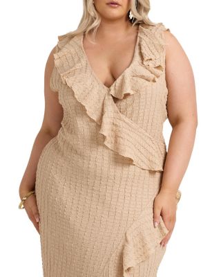 Ruffle Wrap Sleeveless Midi Dress