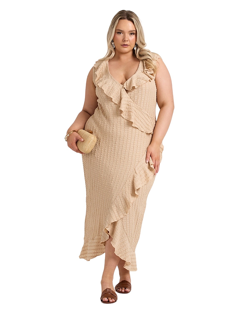 Fashion-szn Curve Ruffle Wrap Sleeveless Midi Dress
