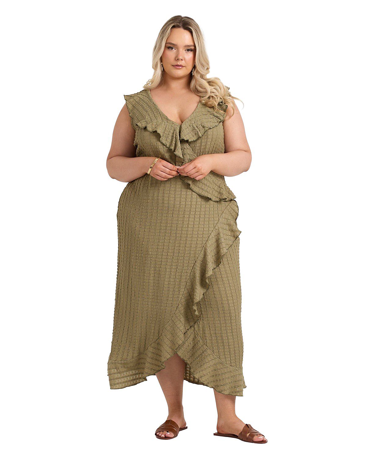 Fashion-szn Curve Ruffle Wrap Sleeveless Midi Dress