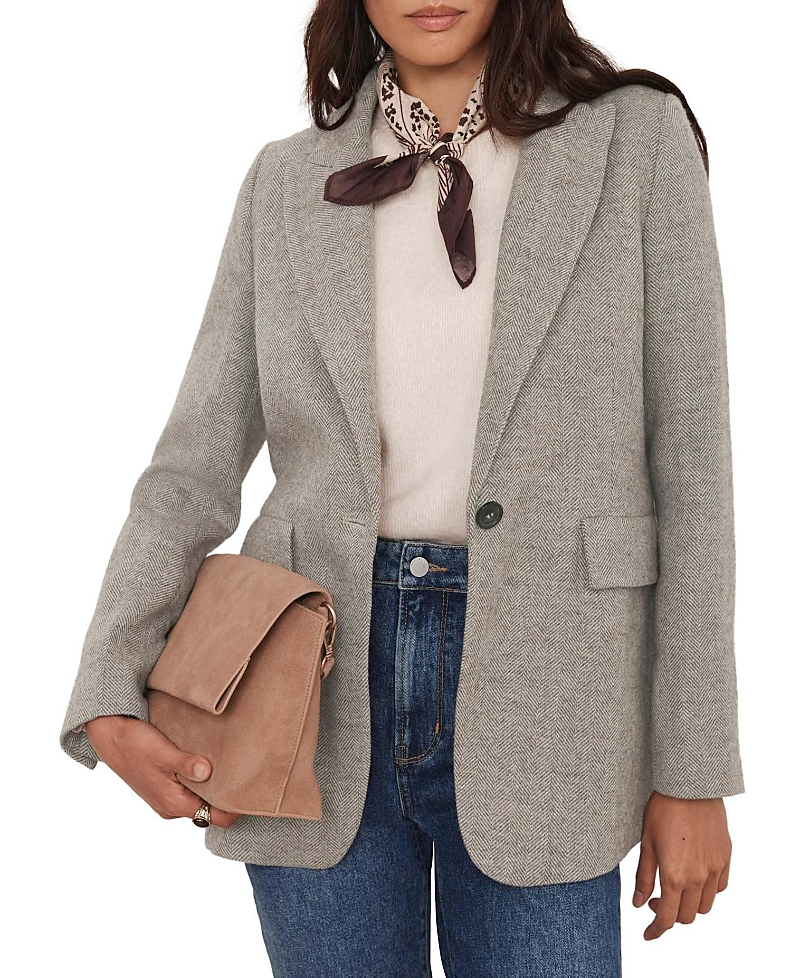 Mint Velvet Women's Herringbone Single Breasted Blazer In Neutral