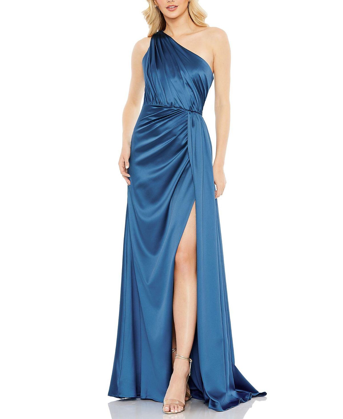 Mac Duggal Draped One Shoulder Satin Gown