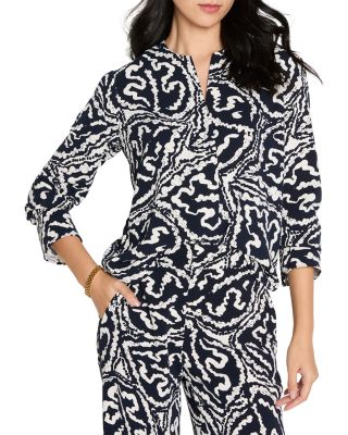 Indigo Leaf Double Crepe Top