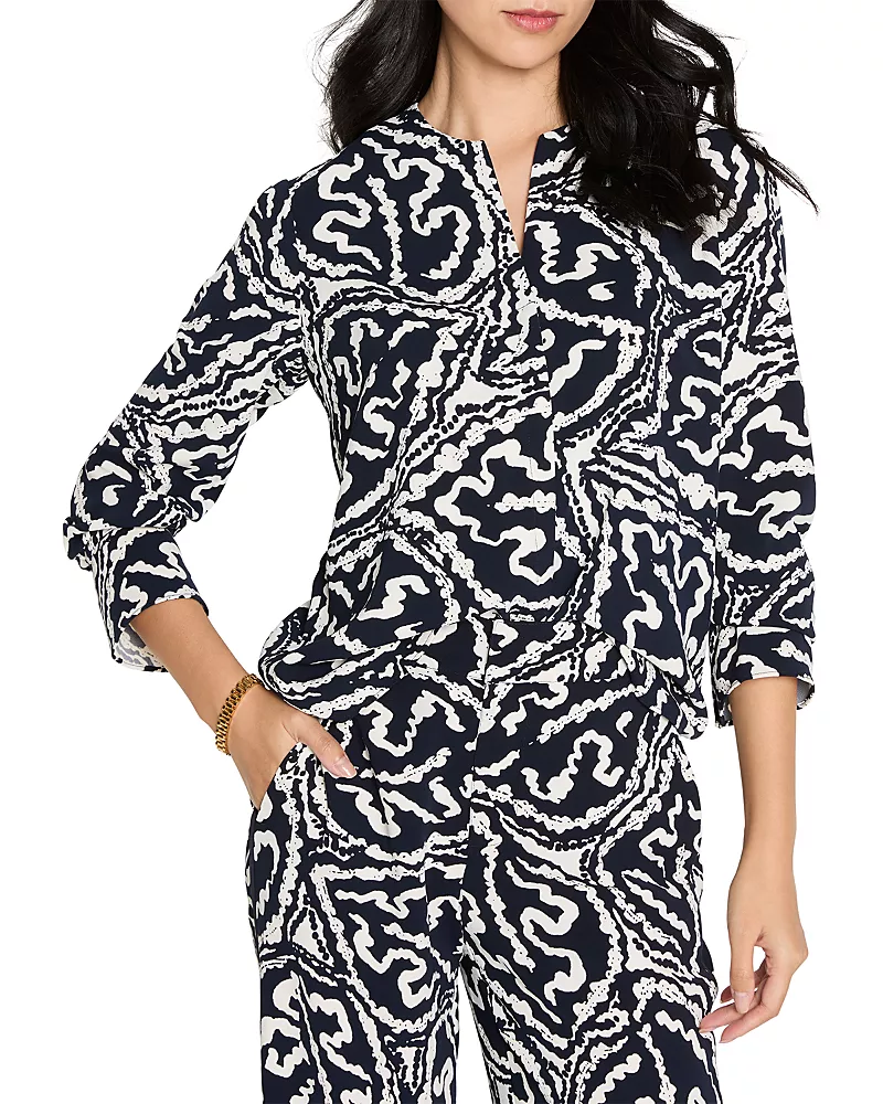 Nic+Zoe Indigo Leaf Double Crepe Top