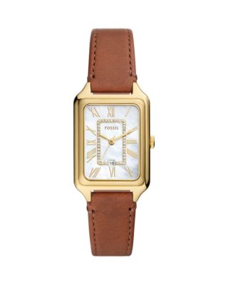 Raquel Three-Hand Date Medium Brown Leather Watch, 26mm x 40mm