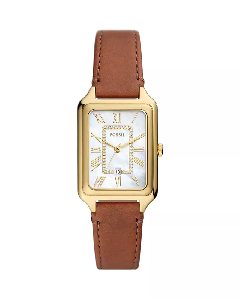 Fossil Raquel Three-Hand Date Medium Brown Leather Watch, 26mm x 40mm