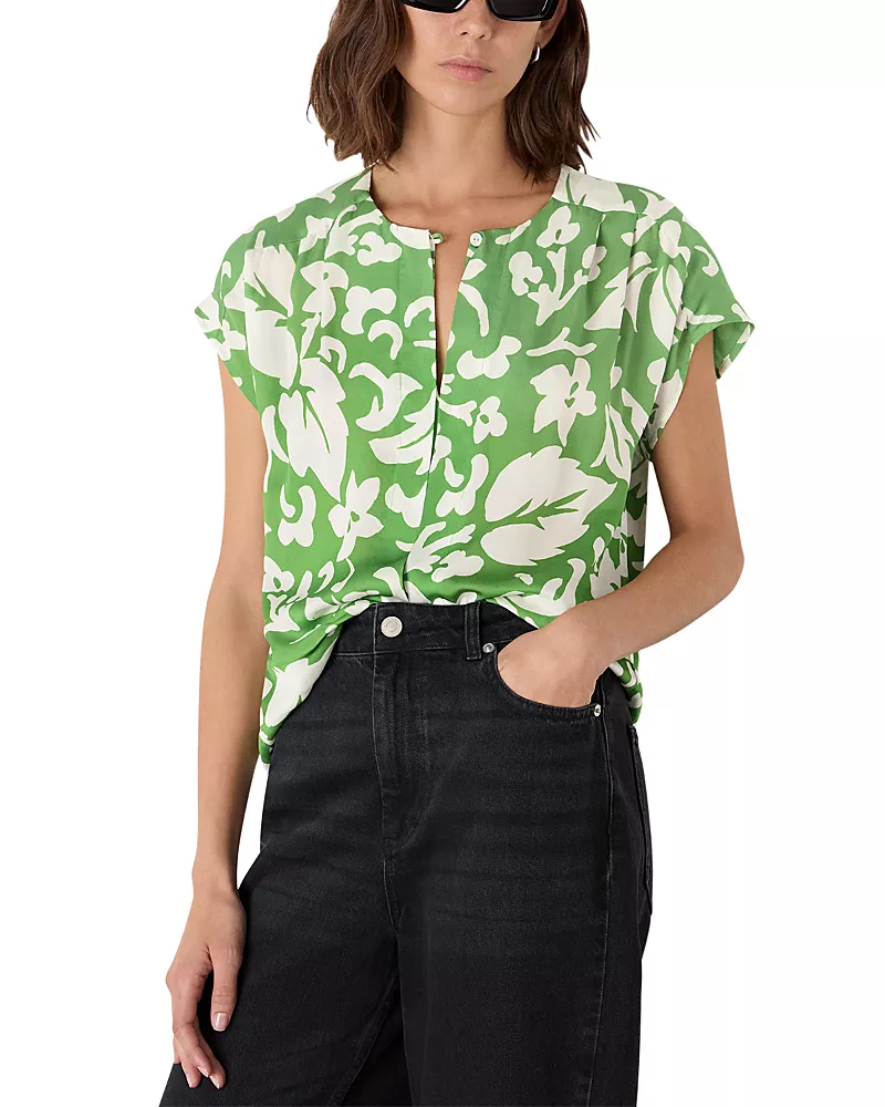 Whistles Floral Print Keyhole Top