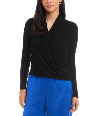 Long Sleeve Ribbed Drape Front Crossover Top