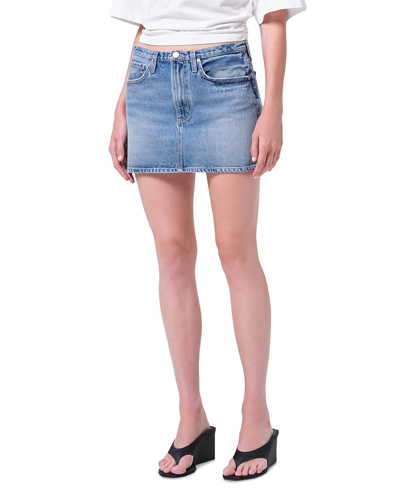 Agolde Keira Skinny Waistband Denim Miniskirt in Broadcast