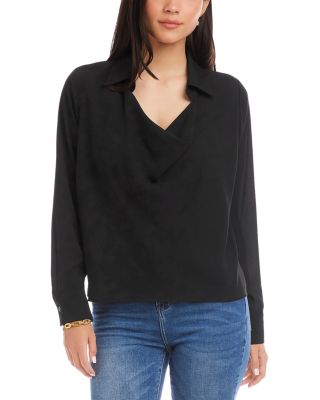 Long Sleeved Collared Cowl Neck Top	