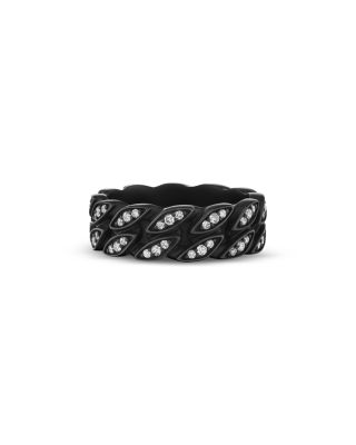 Men's Curb Chain Band Ring in Black Titanium with Diamonds, 8mm