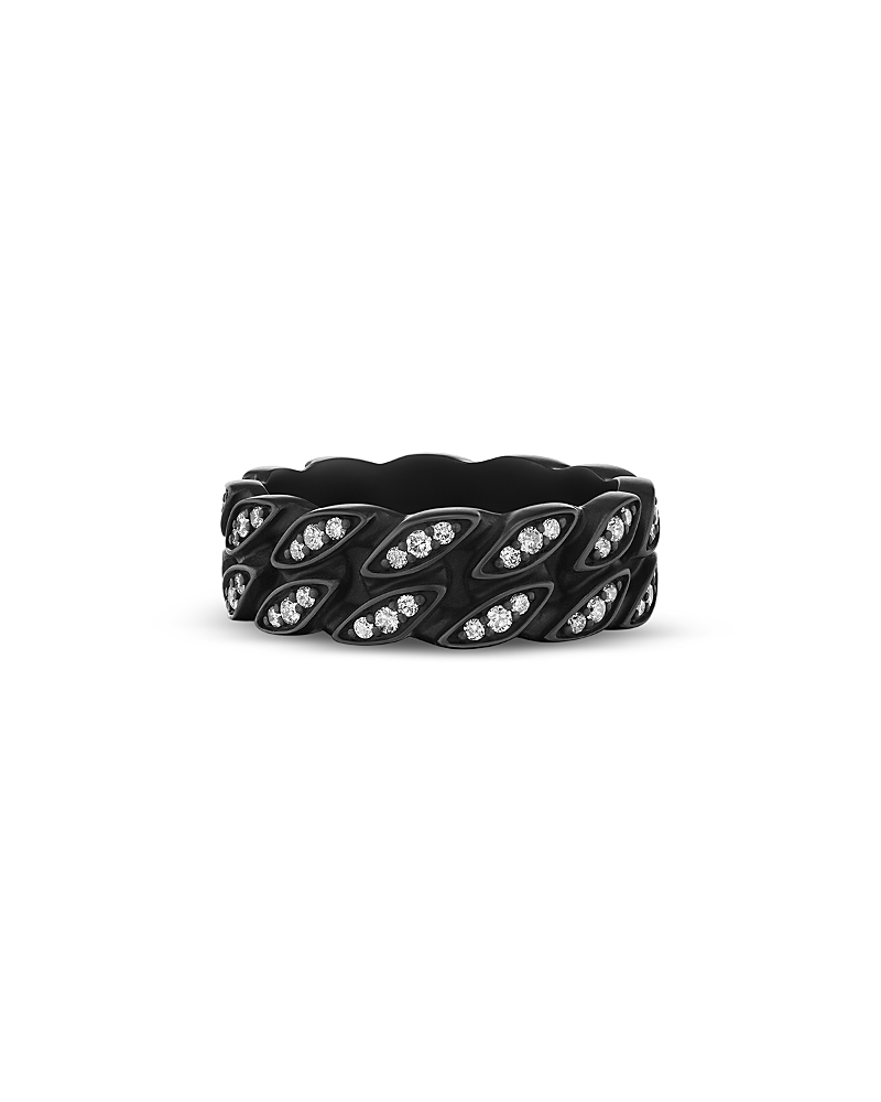 Men's Curb Chain Band Ring in Black Titanium with Diamonds, 8mm