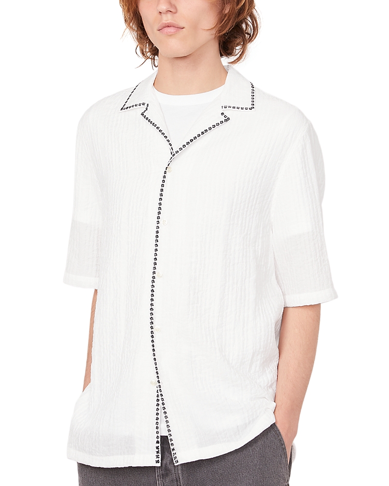 Officine Generale Eren Short Sleeve Embroidered Seersucker Shirt