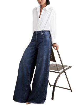 High Rise Wide Leg Hot Fix Jeans in Dark Blue