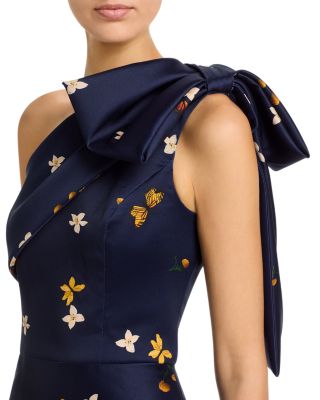 Mikado Floral Butterfly One Shoulder Dress