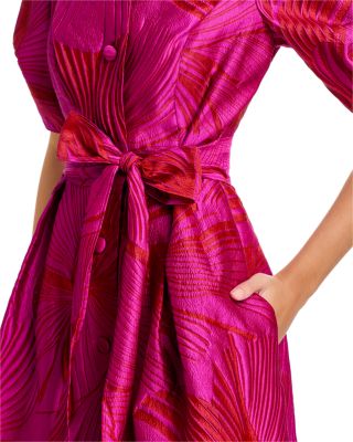 Jacquard Puff Sleeve Shirt Dress