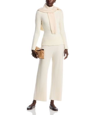 Merino Wool & Cashmere Ribbed Bell Sleeve Sweater