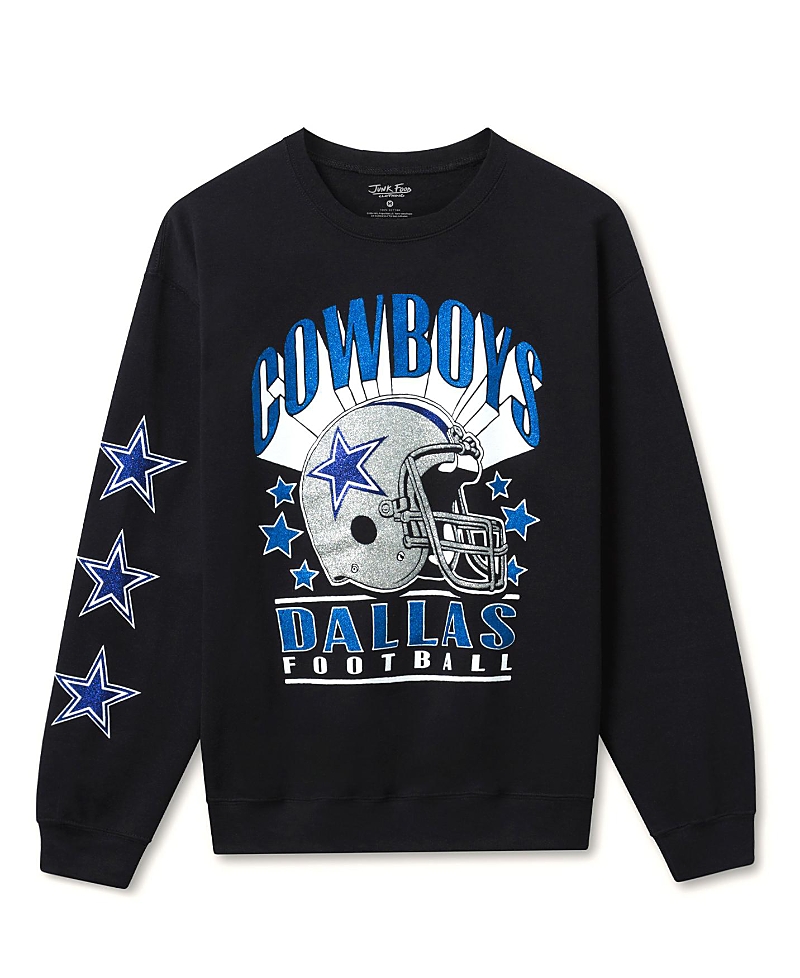 Junk Food Clothing Unisex Nfl Dallas Cowboys Glitter Helmet Flea Market Crew Fleece Sweatshirt In Black