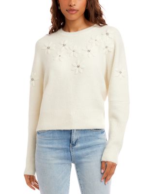 Rhinestone Embroidered Flower Sweater