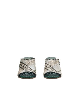  Women's Check Leather Cabana Mules