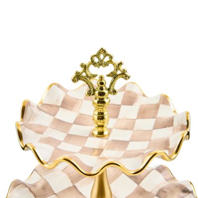 Mocha Check Ceramic 3-Tier Sweet Stand