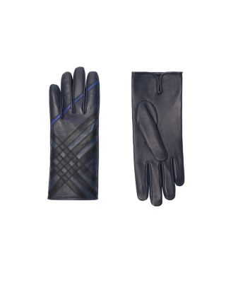 Check Intarsia Leather Gloves