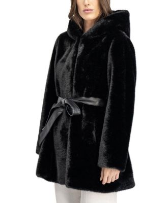Faux Fur Mink Parka Coat with Belt