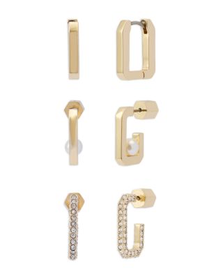 Imitation Pearl Pav&eacute; Hoop Earring Set