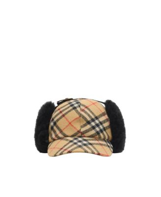 Check Wool Trapper Cap