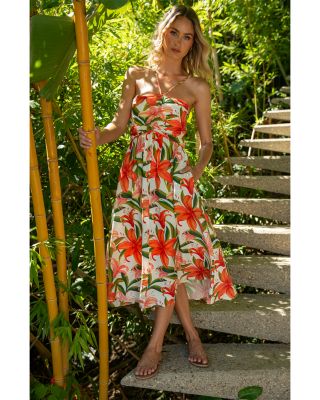 Jungle Blossoms Lace Up Dress Swim Cover-Up  