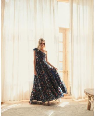 Tied One Shoulder Cut-Out Flowy Gown