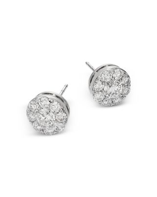 Diamond Cluster Stud Earrings in 14K White Gold, 1.50 tcw