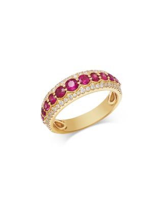 Ruby & Diamond Three Row Band in 14K Yellow Gold