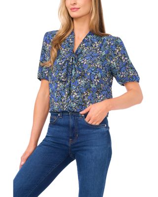 Tie Neck Short Sleeve Top
