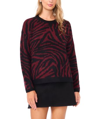VINCE CAMUTO Zebra Jacquard Crewneck Sweater | Bloomingdale's Women