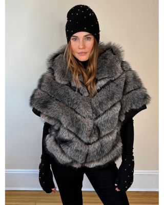 Crystal Bead Faux Fur Lined Fingerless Mittens