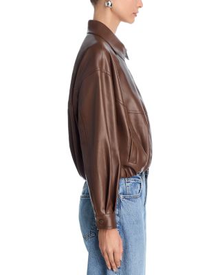 Faux Leather Bubble Hem Bomber Jacket - Exclusive