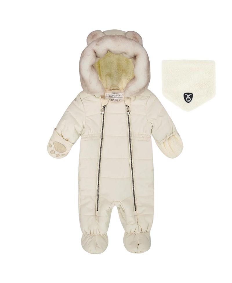 Deux Par Deux Unisex One-piece Layette Snowsuit Designed For Car Seat - Baby In Neutral