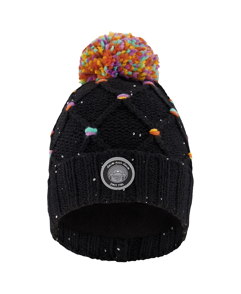 Deux par Girls' Lined Knit Pompom Hat with Little Sequins - Kid, Big Kid