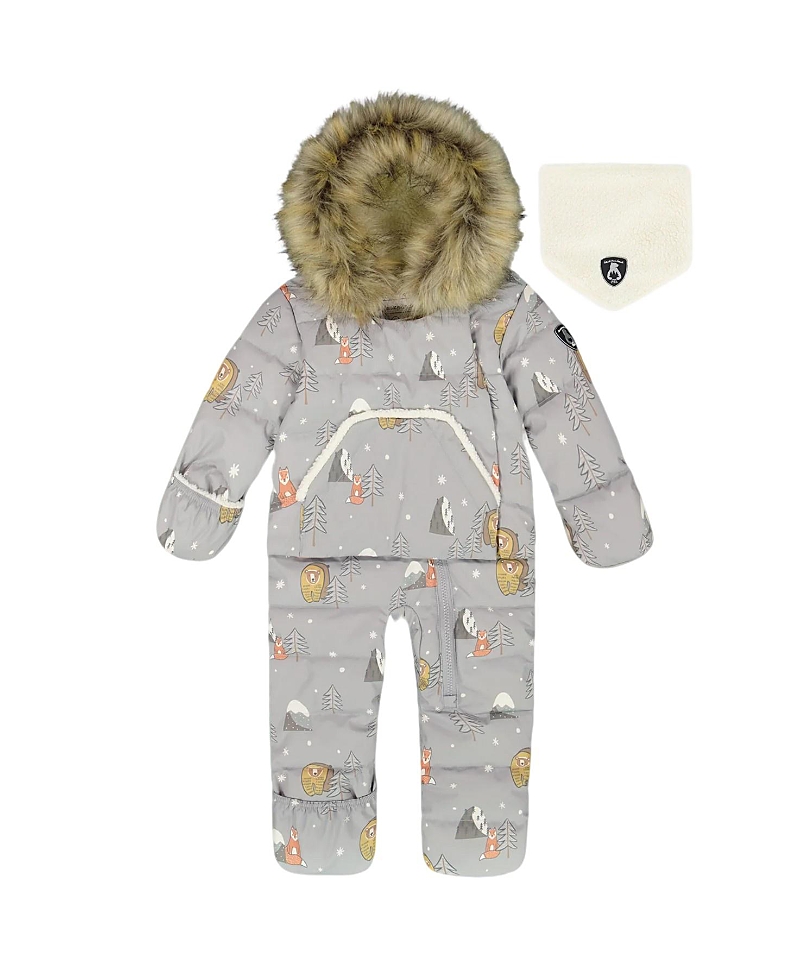 Deux Par Deux Boys' One-piece Snug Snowsuit Designed For Car Seat Bear - Baby In Gray