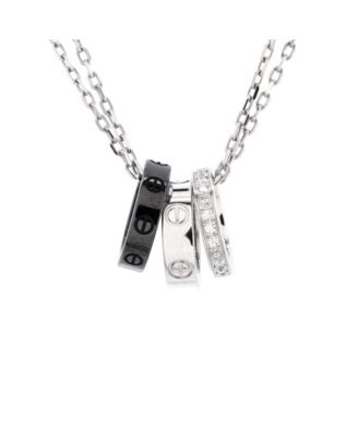  Love 3 Ring Pendant Necklace 18K White Gold and Ceramic with Diamonds, 15.25 - 16.5"