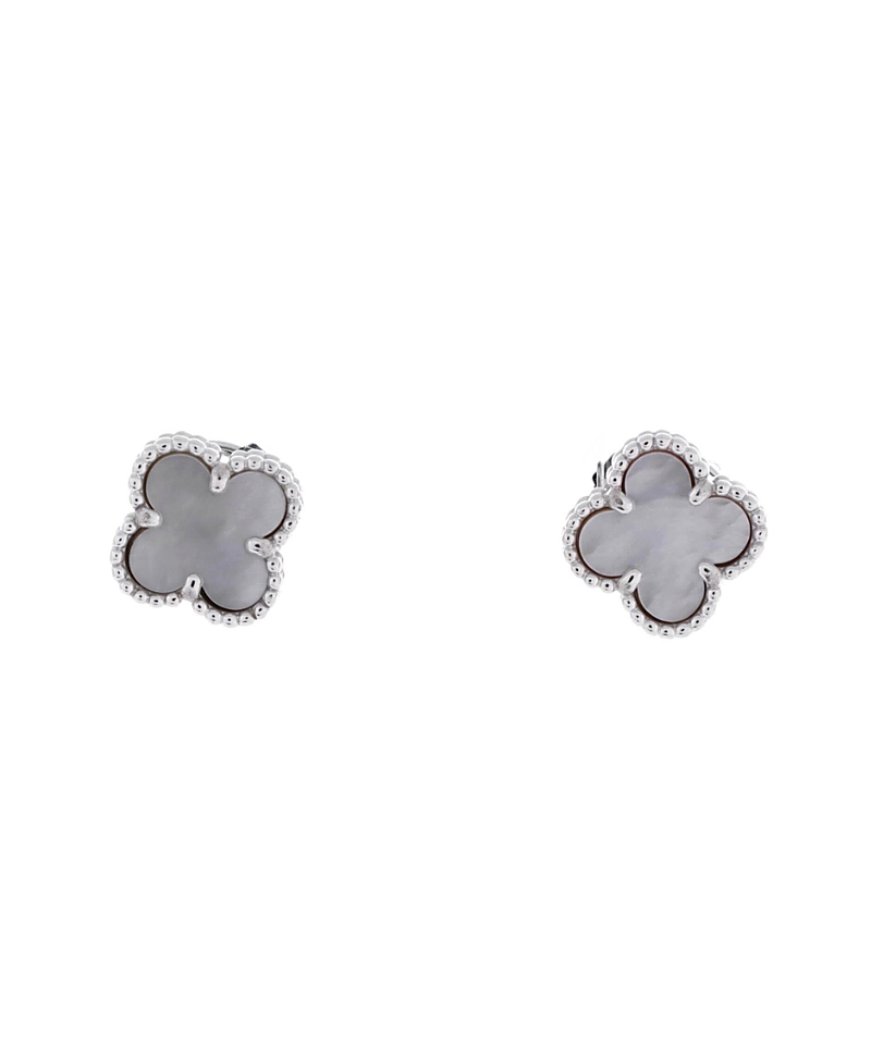 Pre-owned Pre-owned Van Cleef & Arpels Van Cleef & Arpels Sweet Alhambra Stud Earrings 18k White Gold And Mother Of Pearl