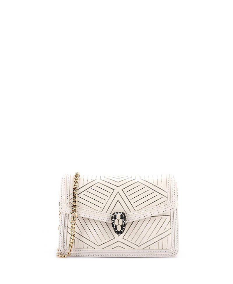 Pre-owned Pre-owned Bvlgari Bvlgari Mini Serpenti Forever Square Shoulder Bag Chain Embellished Leather In Neutral