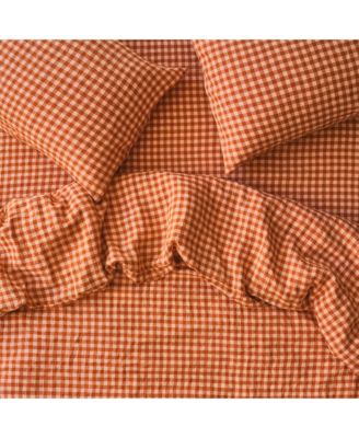Colour Drenched Gingham Linen Blend Duvet Cover, Twin