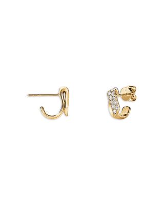18K Yellow Gold Inside Out Diamond Flip Huggie Hoop Earrings
