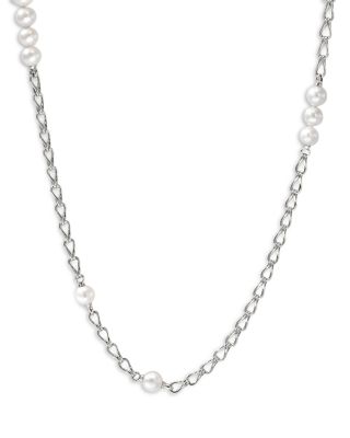 Sterling Silver Surf Cultured Freshwater Pearl Station Long Length Necklace, 36"