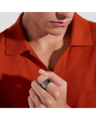 Men's Dark Silver Carved Chain Mixed Stone Band