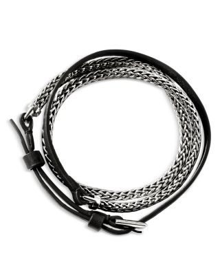 Sterling Silver Icon Leather Wrap Bracelet